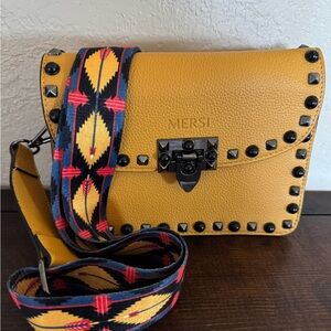 Yellow Studded Crossbody Bag